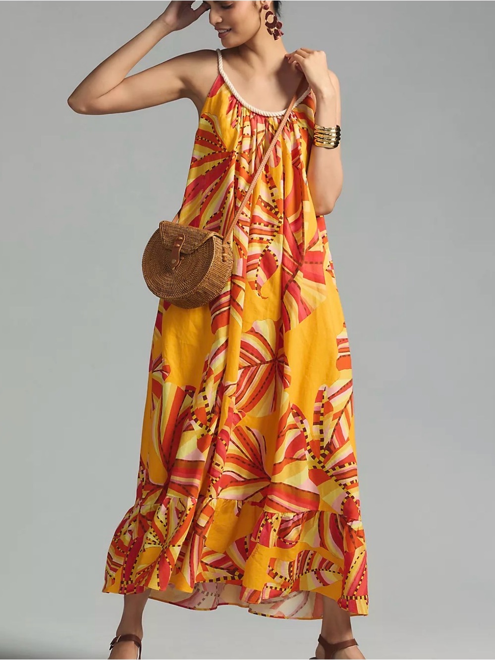 Nwt Anthropologie Farm Rio Printed Scoop-Neck Maxi Dress